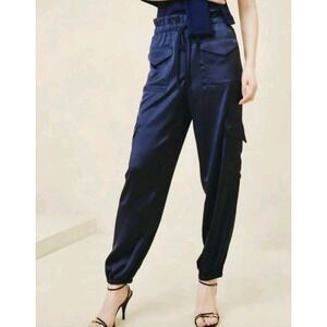 Banana Republic Satin Cargo Joggers Women SZ L Navy Blue Excellent